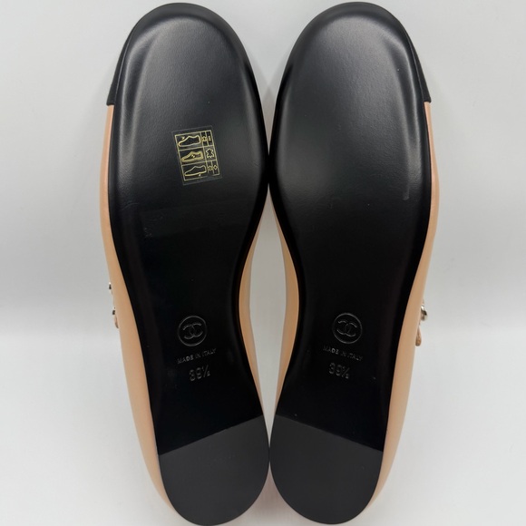 NEW NIB Chanel Beige Black Bicolor CC logo Cap Toe Mary Jane Buckle Ballet Flats - Picture 9 of 13